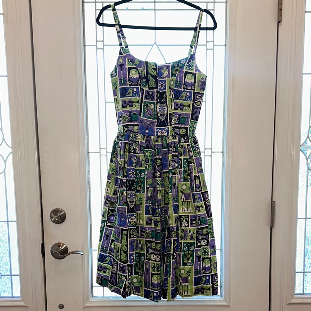 Disney’s Polynesian Pinup Couture Navy Blue & Green Spaghetti Straps Sundress